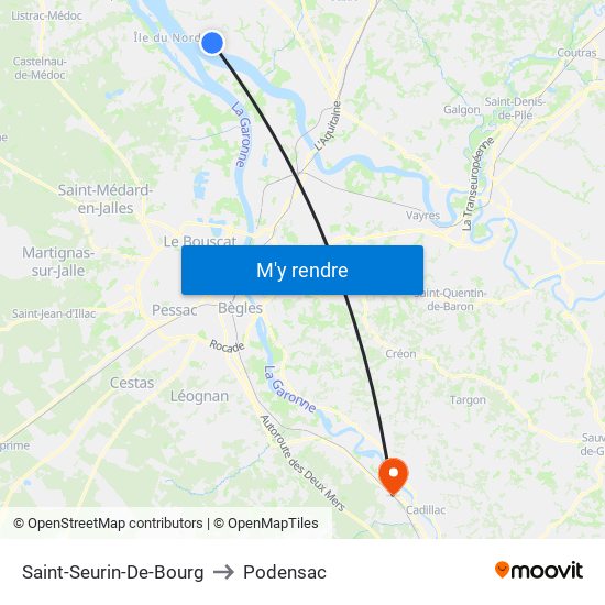 Saint-Seurin-De-Bourg to Podensac map