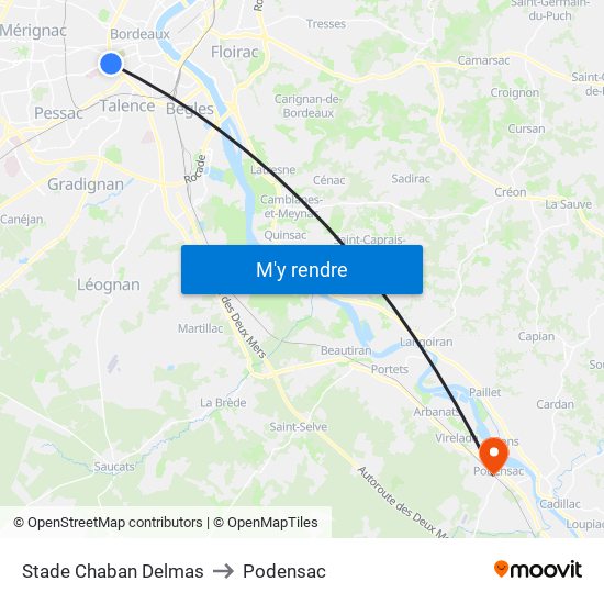 Stade Chaban Delmas to Podensac map