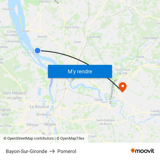 Bayon-Sur-Gironde to Pomerol map