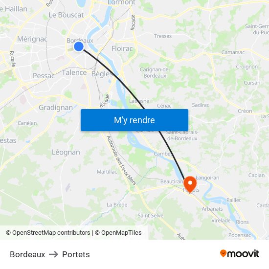 Bordeaux to Portets map