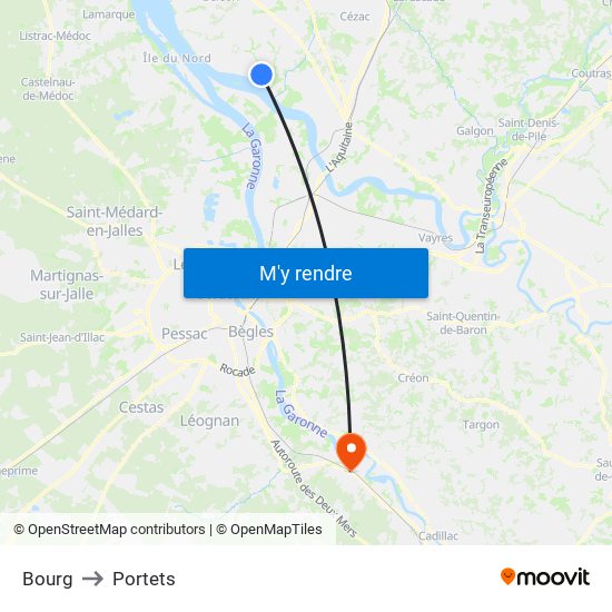 Bourg to Portets map