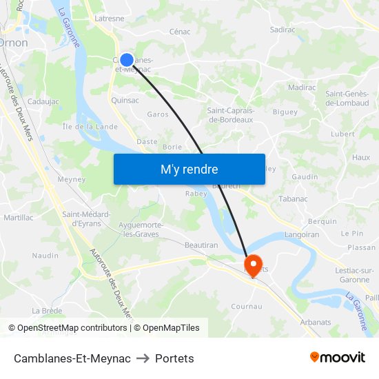 Camblanes-Et-Meynac to Portets map