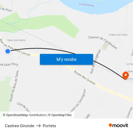 Castres-Gironde to Portets map