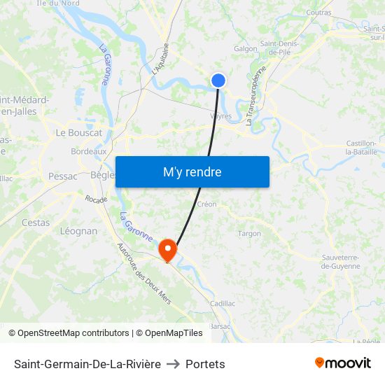 Saint-Germain-De-La-Rivière to Portets map