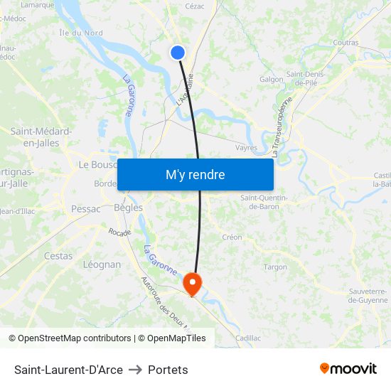 Saint-Laurent-D'Arce to Portets map