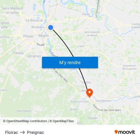 Floirac to Preignac map