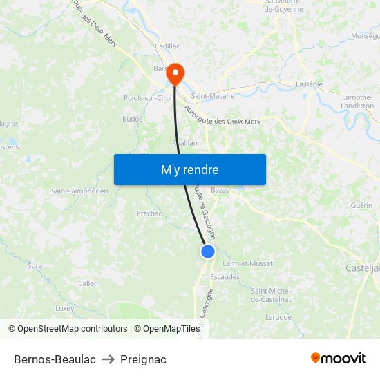 Bernos-Beaulac to Preignac map