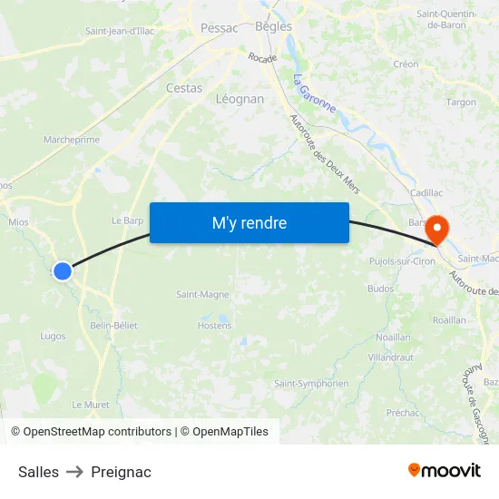 Salles to Preignac map