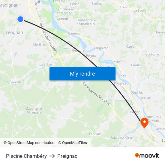 Piscine Chambéry to Preignac map