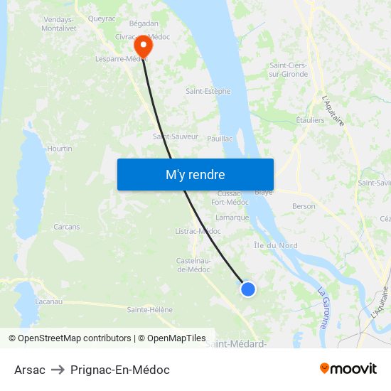 Arsac to Prignac-En-Médoc map