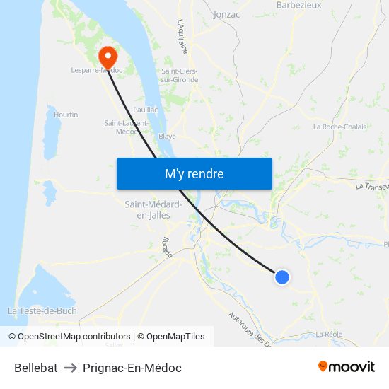 Bellebat to Prignac-En-Médoc map