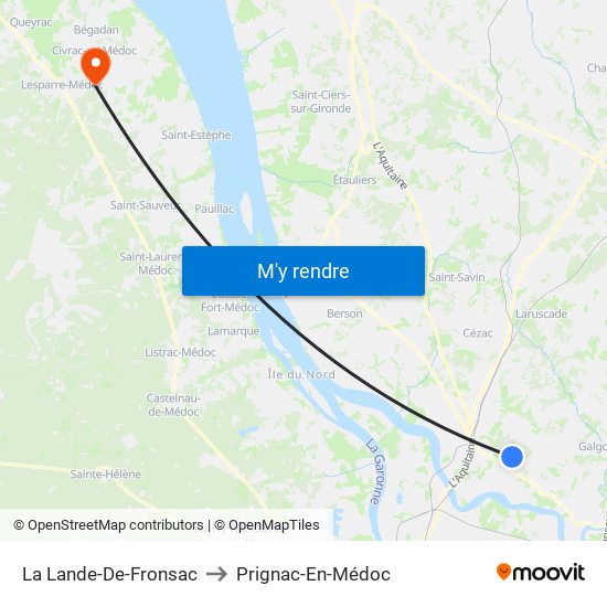 La Lande-De-Fronsac to Prignac-En-Médoc map