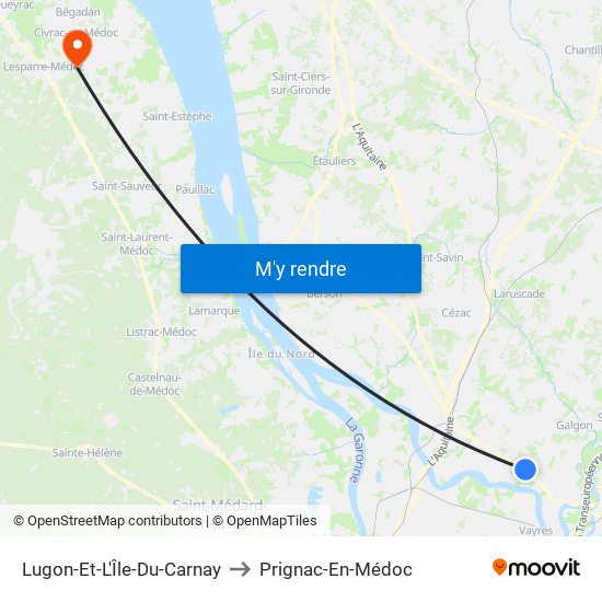 Lugon-Et-L'Île-Du-Carnay to Prignac-En-Médoc map