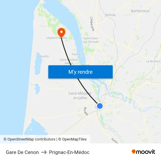 Gare De Cenon to Prignac-En-Médoc map