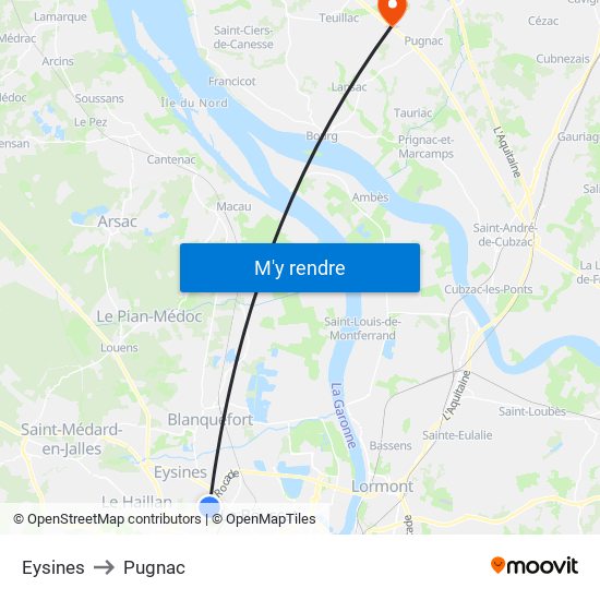 Eysines to Pugnac map