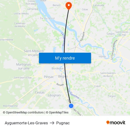 Ayguemorte-Les-Graves to Pugnac map