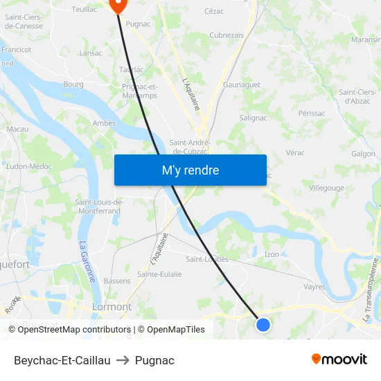 Beychac-Et-Caillau to Pugnac map