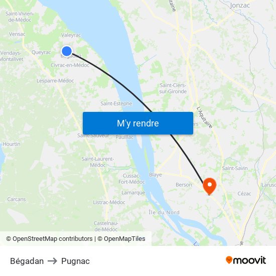 Bégadan to Pugnac map