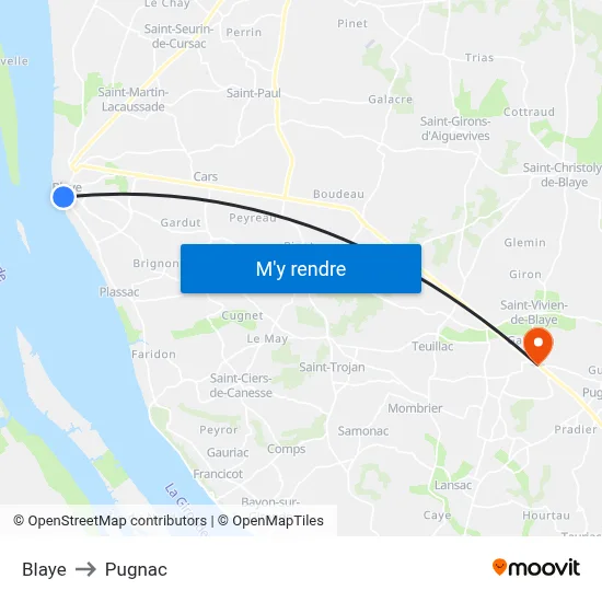 Blaye to Pugnac map