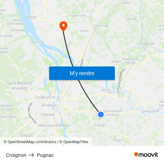 Croignon to Pugnac map
