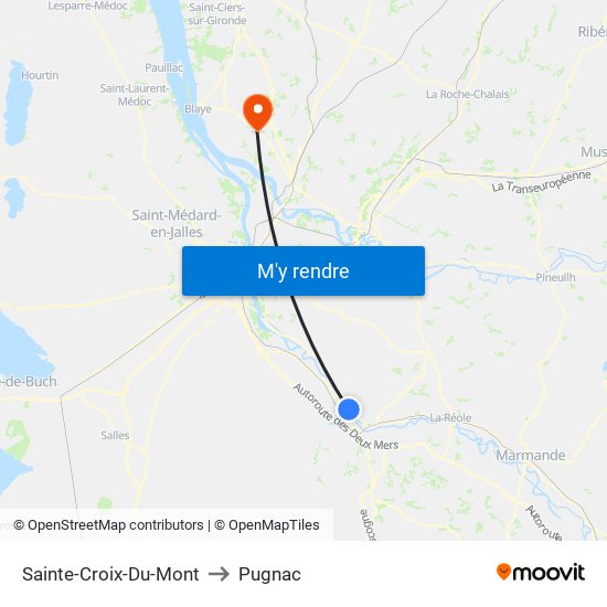 Sainte-Croix-Du-Mont to Pugnac map