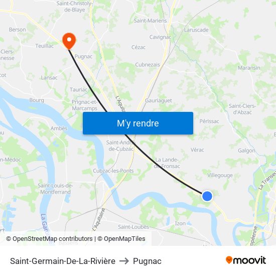 Saint-Germain-De-La-Rivière to Pugnac map