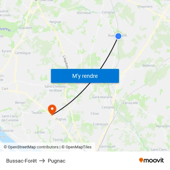Bussac-Forêt to Pugnac map