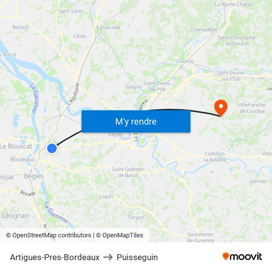 Artigues-Pres-Bordeaux to Puisseguin map