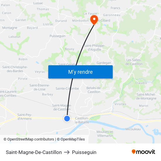 Saint-Magne-De-Castillon to Puisseguin map