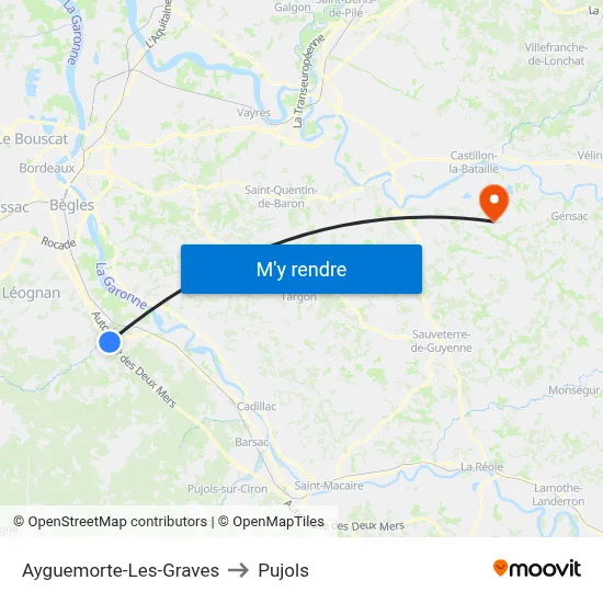 Ayguemorte-Les-Graves to Pujols map