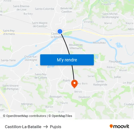 Castillon-La-Bataille to Pujols map