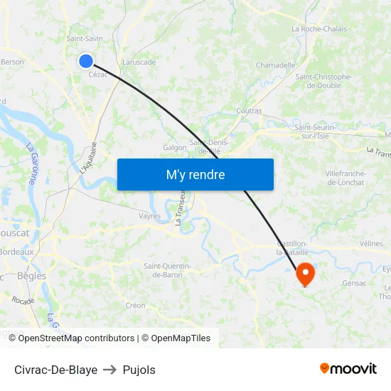 Civrac-De-Blaye to Pujols map