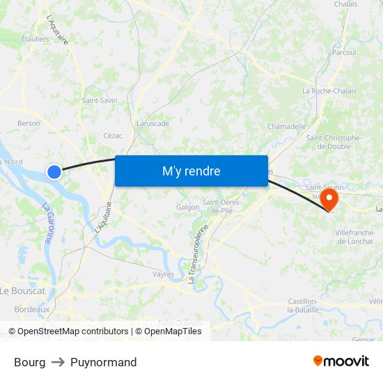 Bourg to Puynormand map