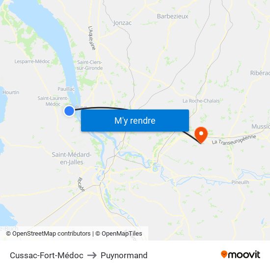 Cussac-Fort-Médoc to Puynormand map