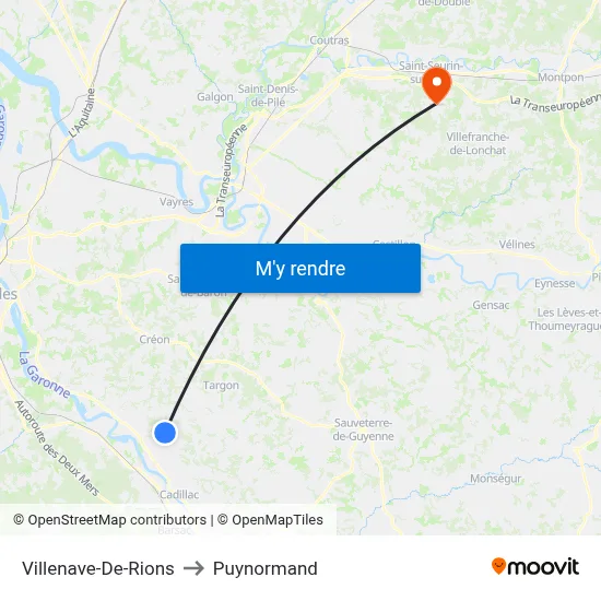 Villenave-De-Rions to Puynormand map