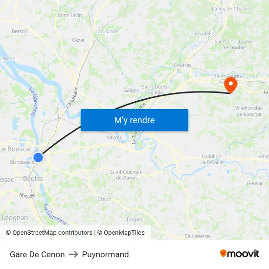 Gare De Cenon to Puynormand map