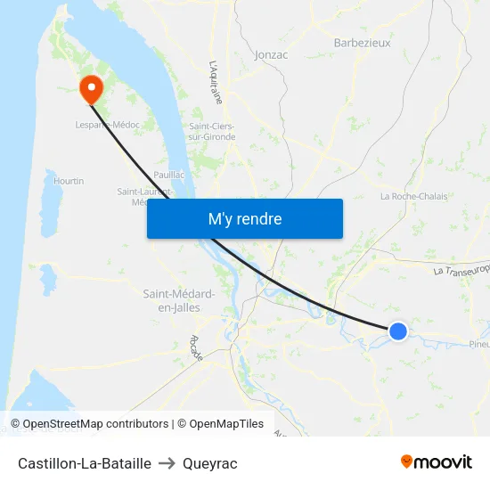 Castillon-La-Bataille to Queyrac map