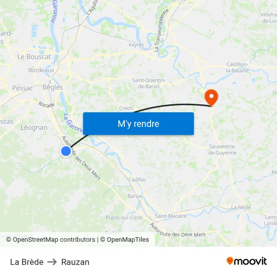 La Brède to Rauzan map