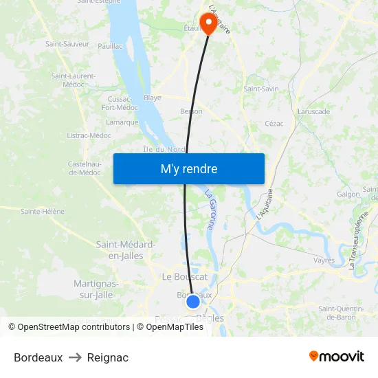 Bordeaux to Reignac map