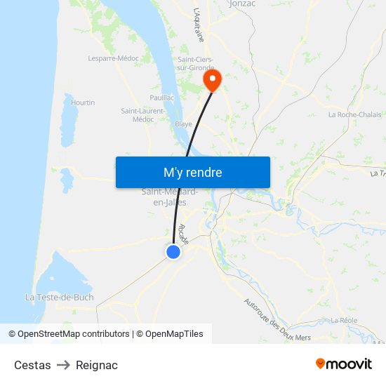 Cestas to Reignac map