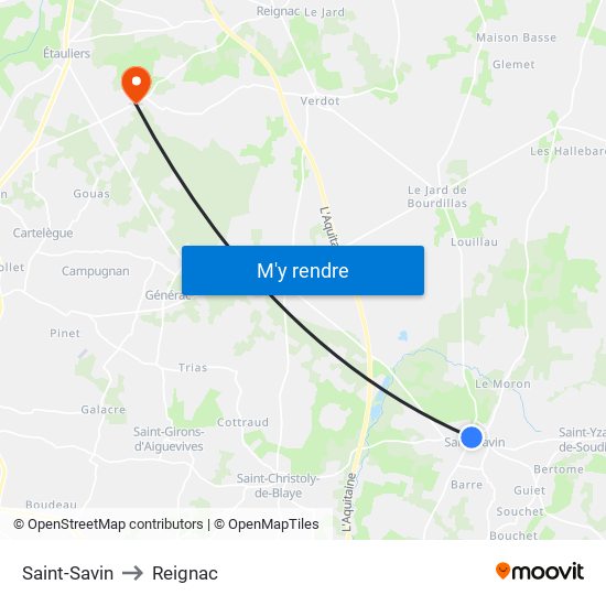 Saint-Savin to Reignac map