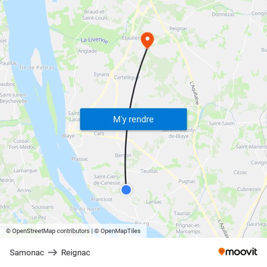 Samonac to Reignac map