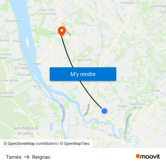 Tarnès to Reignac map
