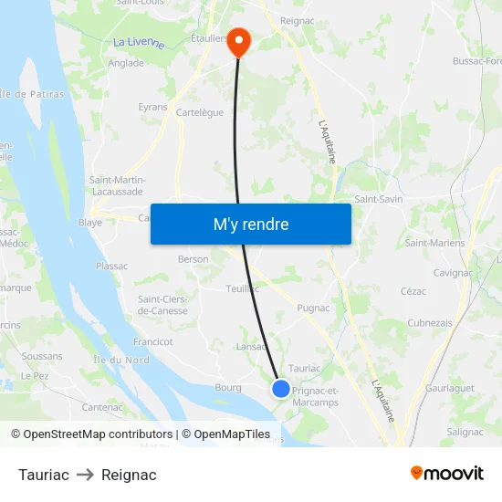 Tauriac to Reignac map