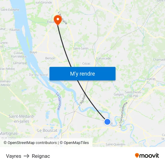 Vayres to Reignac map