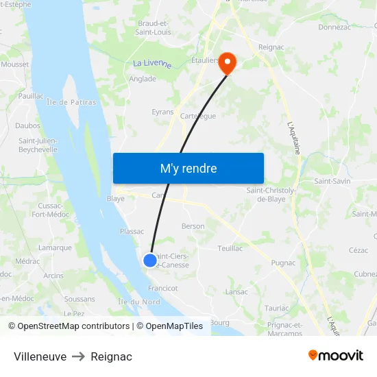 Villeneuve to Reignac map