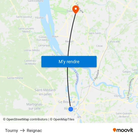 Tourny to Reignac map
