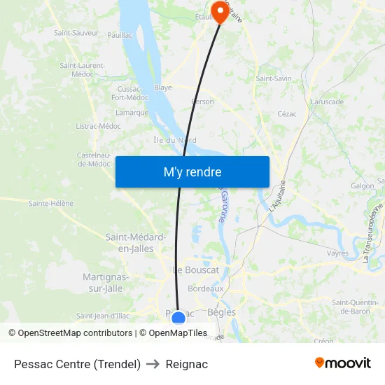 Pessac Centre (Trendel) to Reignac map