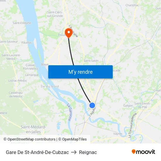 Gare De St-André-De-Cubzac to Reignac map