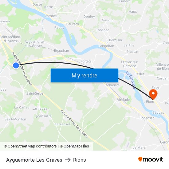 Ayguemorte-Les-Graves to Rions map